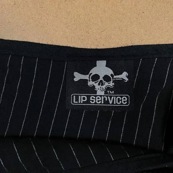 Vintage Lip Service Gangsta Pranksta Pinstripe Black Mini Skirt Medium Y2K Goth - Picture 9 of 15